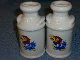 Frankoma Milk Can shakers glazed white with decals